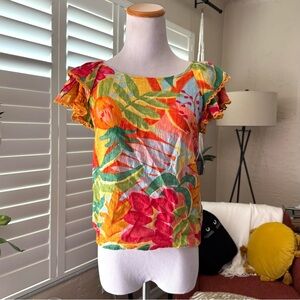 RACHEL Rachel Roy Tropical Ruffle Sleeve Blouse